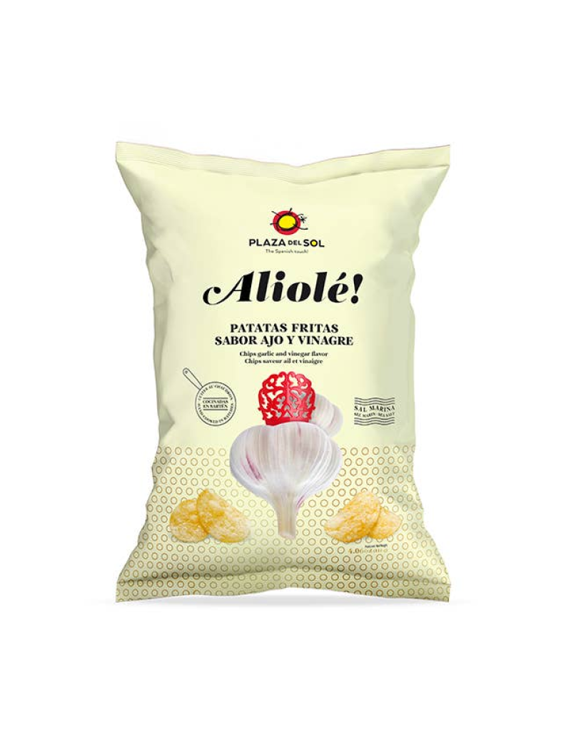 Bulvių traškučiai Tapas Aioli skonio su česnakais ir actu, 115g pakuotė.