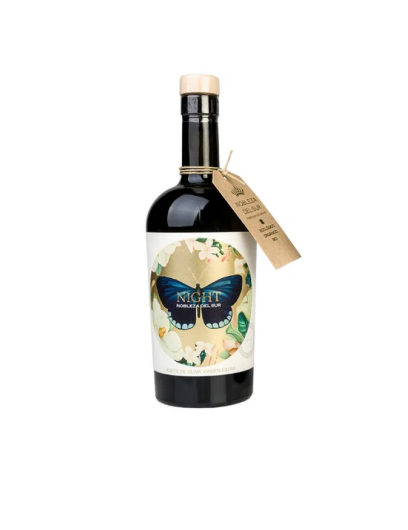Nobleza del Sur Organic Night 500ml butelis, dekoruotas drugelio motyvais.