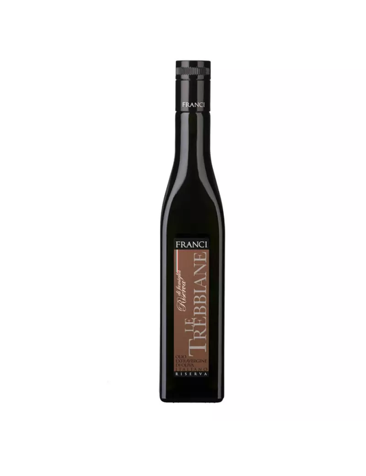 Frantoio Franci Trebbiane alyvuogių aliejus – aukštos kokybės pirmojo spaudimo alyvuogių aliejus iš Toskanos, su vaisiniu aromatu ir švelniai aštriu skoniu, puikiai tinkantis salotoms, daržovėms ir žuvies patiekalams.